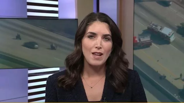 Blazer à double boutonnage en tweed loft porté par Liz Kreutz comme on le voit dans Today le 28 octobre 2025