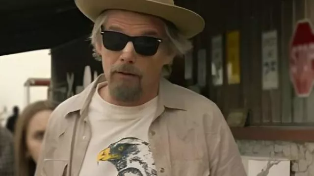 Ethan Hawke The Lowdown 2025 Eagle Print T-Shirt worn by Lee Raybon (Ethan Hawke) as seen in The Lowdown (S01)