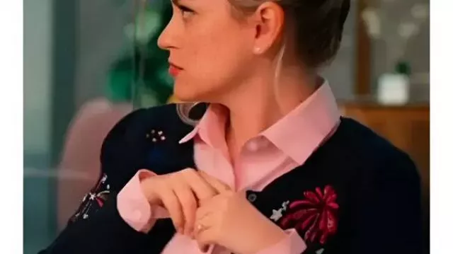 Loot S3 Stephanie Styles Fireworks Cardigan worn by Ainsley (Stephanie Styles) in Loot