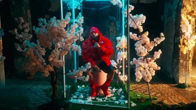 Bottines Prada en caoutchouc rouge portées par El Alfa dans El Alfa « El Jefe » ❌ Prince Royce - Le Doy 20 mil (Vidéo Officielle)