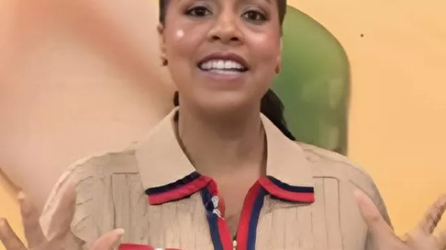 The Today Show 2025 Sheinelle Jones Beige Contrast Trim Cardigan (Sheinelle Jones) in Today