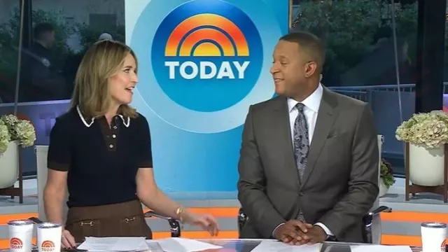 Rixo Wiley Suede Miniskirt worn by Savannah Guthrie as seen in Today on November 3, 2025