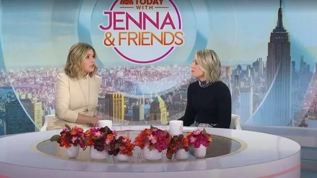 Rosetta Getty Bias-Cut Turtleneck Mix Media Gown worn by Jenna Bush Hager as seen in Today with Jenna & Friends on November 5, 2025