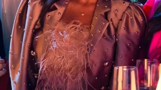 Studded Puff Sleeve Blazer worn by Joy (Shannon Thornton) in Tyler Perry's Finding Joy