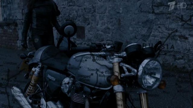The Triumph motorcycle of Sherlock Holmes (Benedict Cumberbatch) in Sherlock