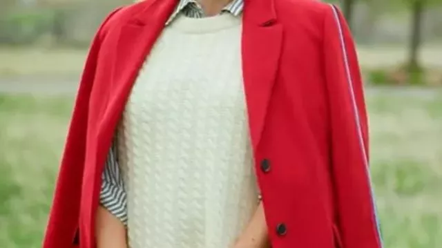 Finding Mr. Christmas Melissa Peterman Side Stripe Wool Coat worn by Self - Judge (Melissa Peterman) in Finding Mr. Christmas (S02)