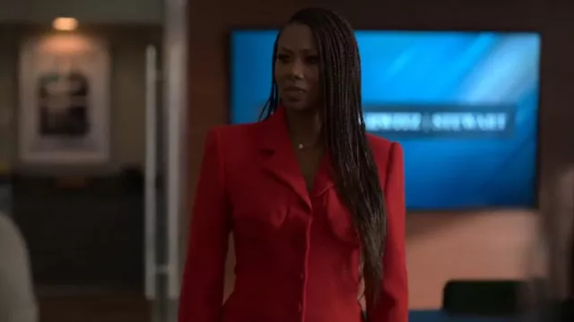 Veste ajustée en laine crêpe extensible Sergio Hudson Bustier portée par Jax Stewart (Emayatzy Corinealdi) telle que vue dans Reasonable Doubt (S03E10)