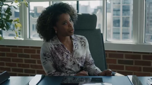 Lafayette 148 New York Scottie Spotted Glaze Print Silk Shirt worn by Kaya Blanke (Carra Patterson) as seen in Elsbeth (S03E06)