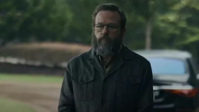 Karl Lagerfeld Paris Houndstooth Button Front Shirt Jacket worn by Lawrence 'Bodhi' Geigerman (Martin Starr) as seen in Tulsa King (S03E08)