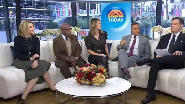 Lela Rose Stretch Cotton Twill Ruffle Detail Pencil Skirt worn by Jenna Bush Hager as seen in Today on November 17, 2025