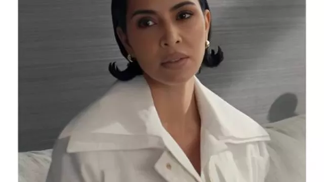 All’s Fair Kim Kardashian White Belted Safari Jacket worn by Kim Kardashian in All's Fair