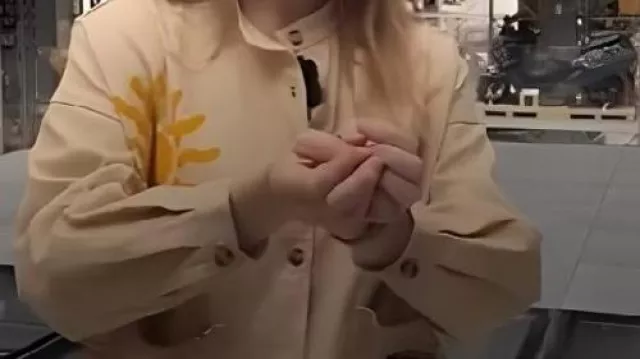 Beige Sun Print Jacket worn by Georgia Haseldine in Today 2025