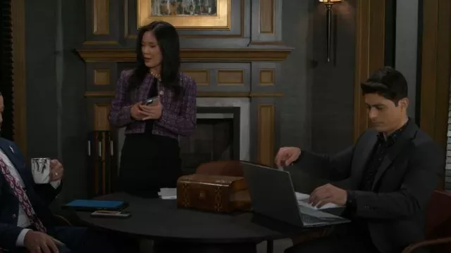 ASTR The Label Chaqueta de tweed Lyssa llevada por Caroline Lee (Ellie Wang) tal como se ve en Beyond the Gates (S01E173)