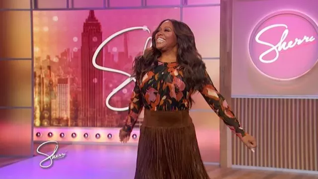 Ted Baker Floral Long Sleeve Mesh Top worn by Sherri Shepherd as seen in Sherri on November 25, 2025