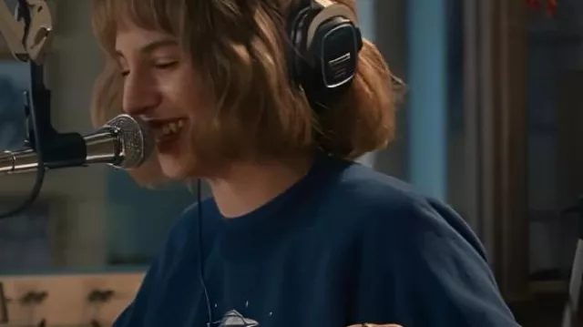 Stranger Things S05 Robin Buckley Navy Graphic Sweater worn by Robin Buckley (Maya Hawke) as seen in Stranger Things (S05)