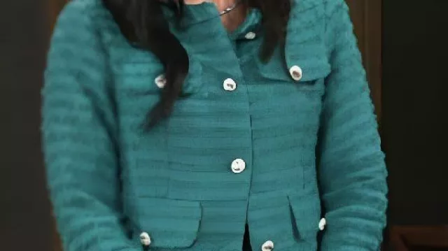 Teal Tweed Jacket worn by (Ellie Wang) in Beyond the Gates
