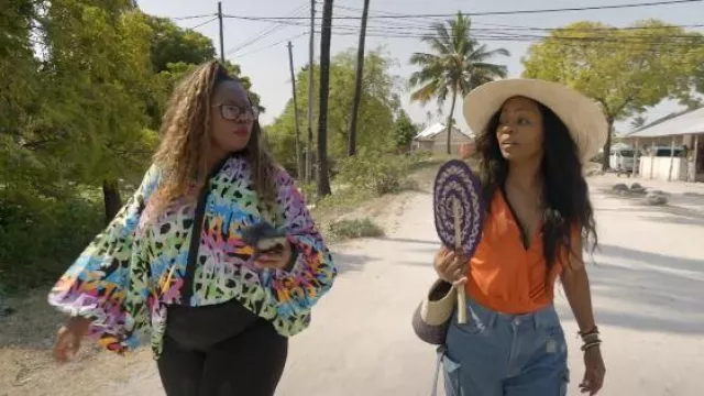 Live 4 Truth Colorful Tossed Letters Oversized Super Wide Sleeves Blouse worn by Shermona Long as seen in Tiffany Haddish Goes Off (S01E06)