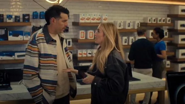 Reformation Veda Marco Leather Oversized Bomber worn by Morgan (Justine Lupe) as seen in Nobody Wants This (S02E08)