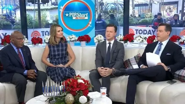 Thom Browne Plaid Wool-Linen Midi-Dress worn by Savannah Guthrie as seen in Today on December 3, 2025