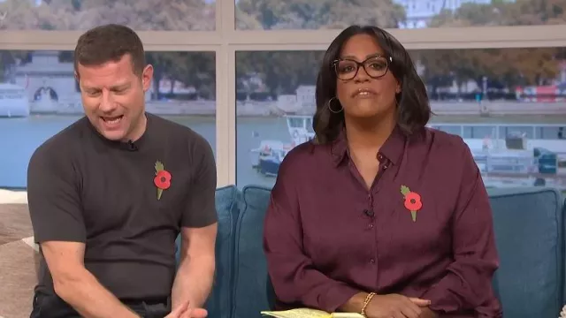 Et Vous Burgundy Satin Co Ord Shirt worn by Alison Hammond as seen in ...