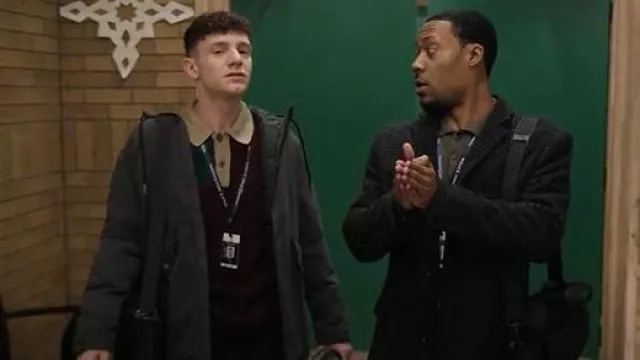 Old Navy Plaid Twill Topcoat worn by Gregory Eddie (Tyler James Williams) as seen in Abbott Elementary (S05E07)