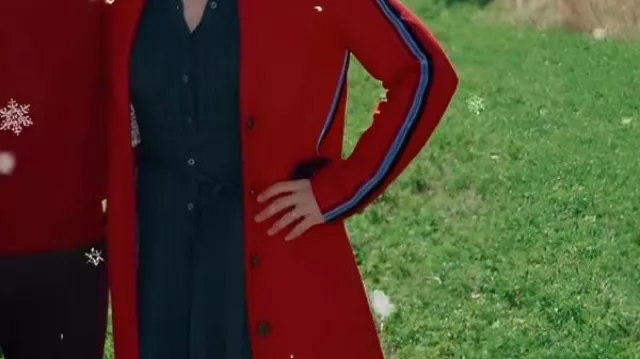Red Long Coat worn by Self - Judge (Ashley Williams) in Finding Mr. Christmas (S02)