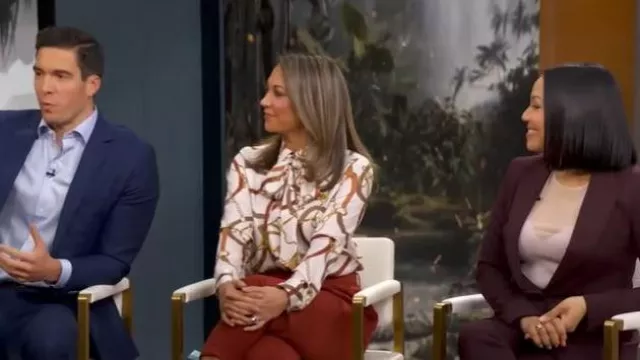 Lauren Ralph Chemise à col en sergé imprimée Lauren Classic Fit portée par Ginger Zee, telle que vue dans Good Morning America le 4 décembre 2025