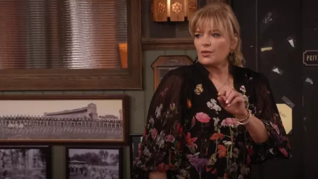 Alice + Olivia Ilan Floral Pleated Blouse worn by Gabby (Melissa Peterman) as seen in Happy's Place (S02E01)