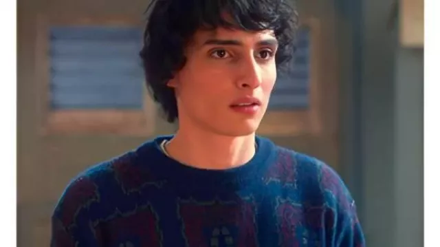 Stranger Things S05 Finn Wolfhard Blue Sweater worn by Mike Wheeler (Finn Wolfhard) in Stranger Things (S05)