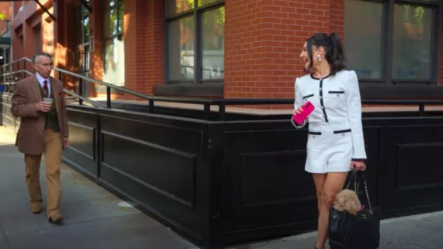 Alice + Olivia Shiloh Tweed Long-Sleeve Romper worn by Chloe Tucker Caine as seen in Owning Manhattan (S02E01)