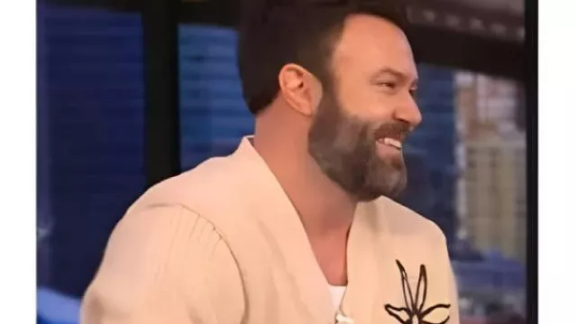 Live with Kelly and Mark Taran Killam Beige Floral Cardigan worn by (Taran Killam) in LIVE with Kelly and Mark