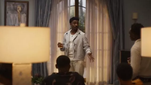Second Layer Flora Embroidered Houndstooth Virgin Wool Shirt Jacket worn by Jazz (Jordan L. Jones) as seen in Bel-Air (S04E08)