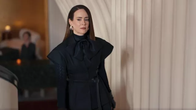 Dior Asymmetric Short Sleeved Jacket With Belt worn by Carrington Lane (Sarah Paulson) as seen in All's Fair (S01E09)