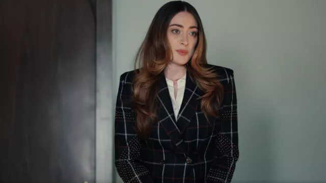 Elie Saab Check Pattern Blazer worn by Celia (Bookie Schwartz) as seen in All's Fair (S01E09)
