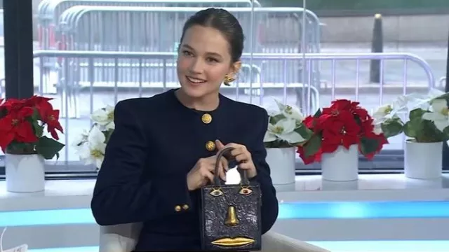 Schiaparelli Collarless Short Jacket worn by Cailee Spaeny as seen in Today on December 10, 2025