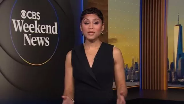 Ted Baker Tilolah Seamed Bodycon Dress worn by Jericka Duncan as seen in CBS Evening News on December 8, 2025