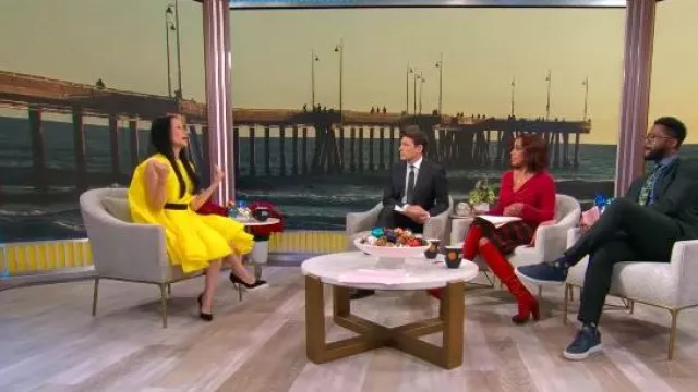 Roksanda Elia Caped Ruffled Cloque Minidress worn by Lucy Liu as seen in CBS Mornings on December 4, 2025