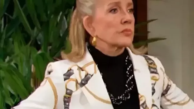 The Young And The Restless 2025 Nikki Reed Belt And Chain Print Blazer used by Nikki Reed Newman (Melody Thomas Scott) as seen in The Young and the Restless