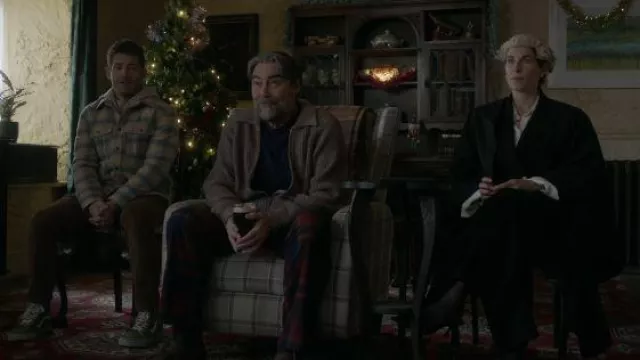 Glasswing Universal Works Zip Cardigan worn by Mac (Nathaniel Parker) as seen in Twelve Dates 'Til Christmas (S01E01)