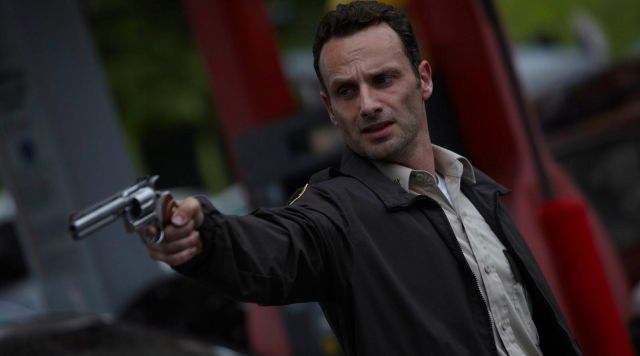 The brown jacket of Rick Grimes (Andrew Lincoln) in The Walking Dead