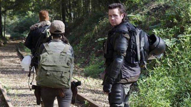 The armor forearm and elbow of Eugene (Josh Mcdermitt) in The Walking Dead