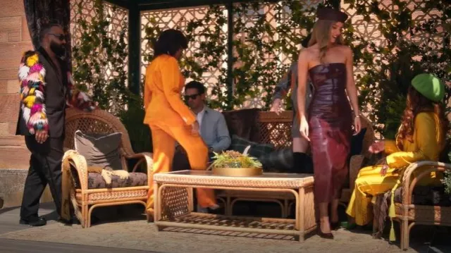 Cultnaked Burgundy Patent Faux Leather Strapless Midi Dress worn by Maura Higgins as seen in The Traitors (S04E04) | Spotern Cultnaked Burgundy Patent Faux Leather Strapless Midi Dress worn by Maura Higgins as seen in The Traitors (S04E04) | Spotern