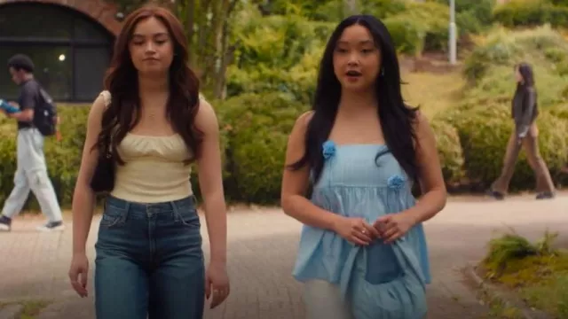 Kijun Blue Striped Flower Applique Camisole. worn by Lara Jean