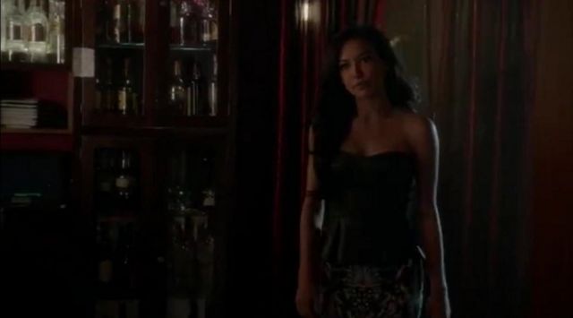 Le bustier en faux cuir BCBGMAXAZRIA de San­tana Lo­pez (Naya Ri­vera) dans Glee (S05E10)