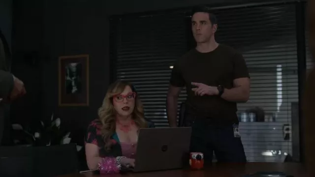 brooke bandage knit dress Retrofete Metallic worn by Penelope Garcia (Kirsten Vangsness) as seen in Criminal Minds (S19E03) bookcase