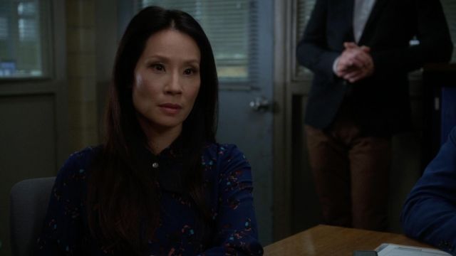 The blue blouse Rebecca Taylor of Dr. Joan Watson (Lucy Liu) in Elementary