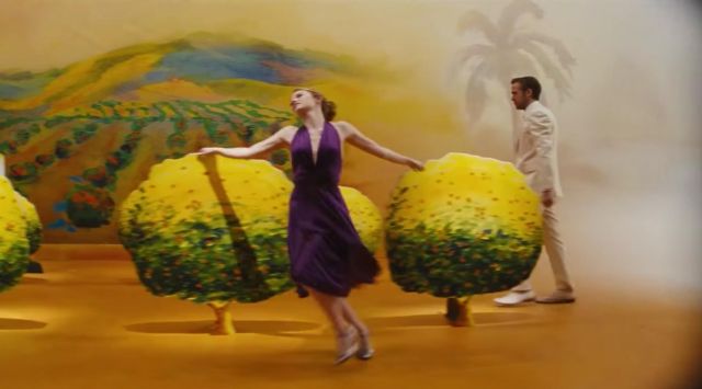 emma stone purple dress la la land