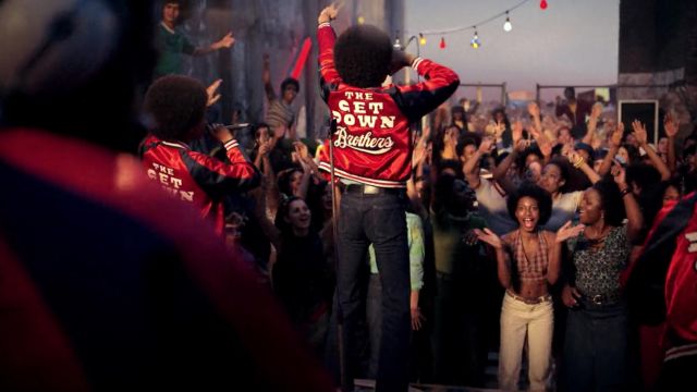 Red Varsity Jacket worn by "The Get Down Brothers" Crew as seen in The Get Down S01E06