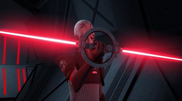The lightsaber of the grand Inquisitor in Star Wars : The Clone Wars