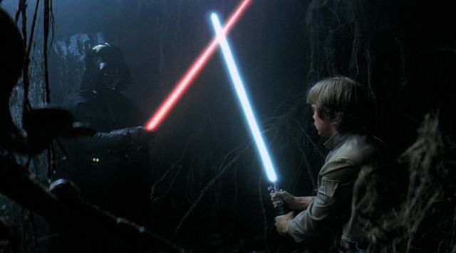 the sabre grafex of Luke Skywalker signed by Mark Hamill seen in Star Wars V